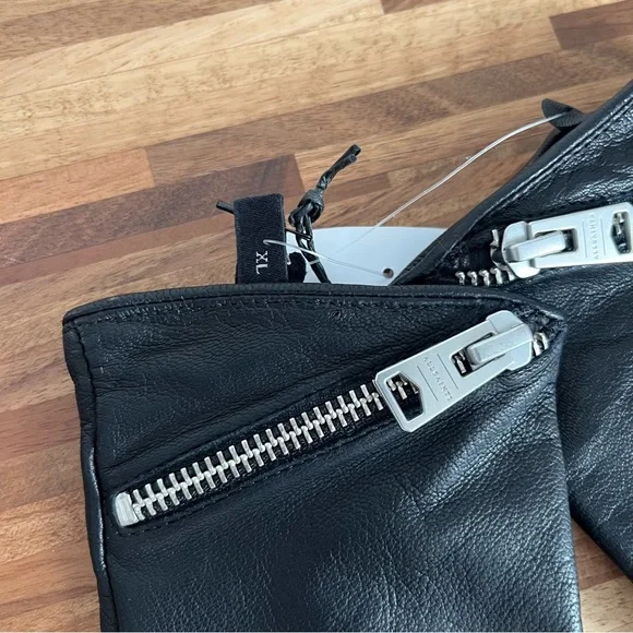 AllSaints Black Leather Gloves with Asymmetric Zipper - Picture 3 of 8